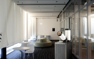 Aire acondicionado portátil en oficina moderna sin necesidad de instalación