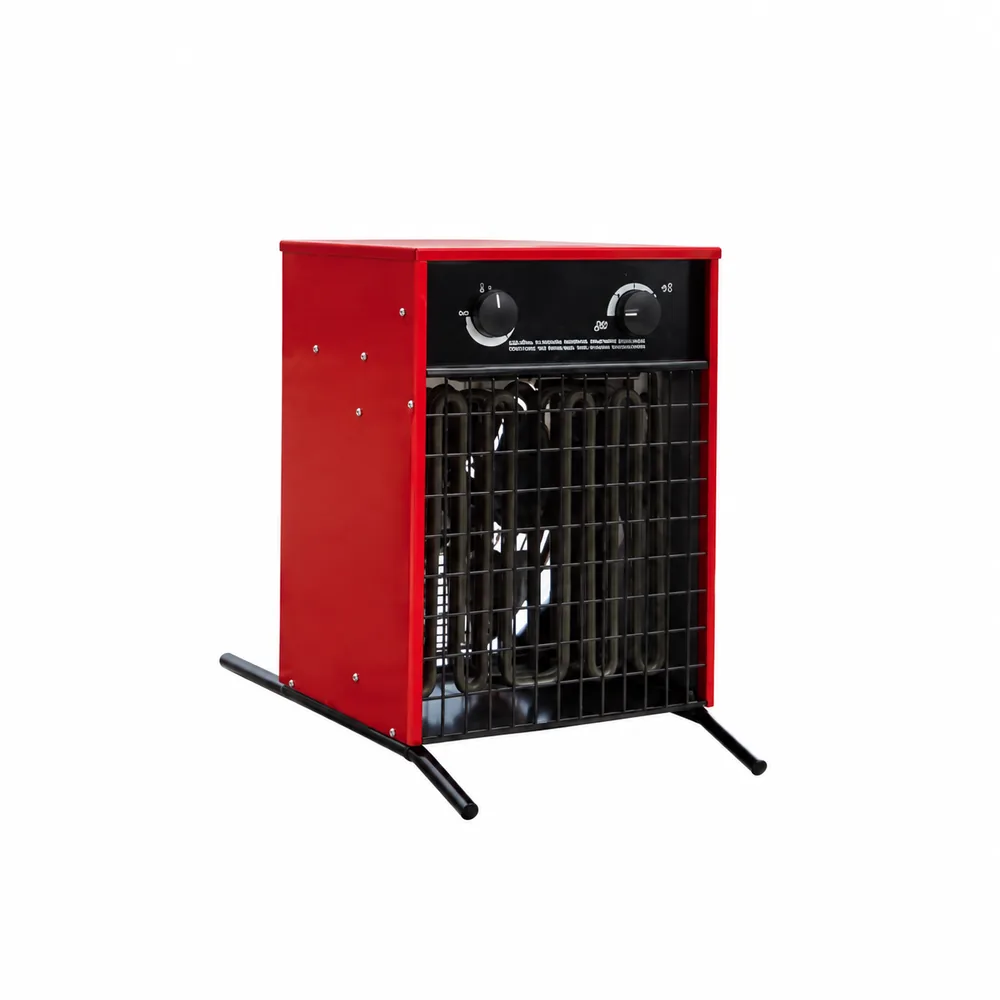 Aerotermo EH-ONT 9 rojo, con panel superior de dos mandos, rejilla frontal negra y apoyos tubulares.