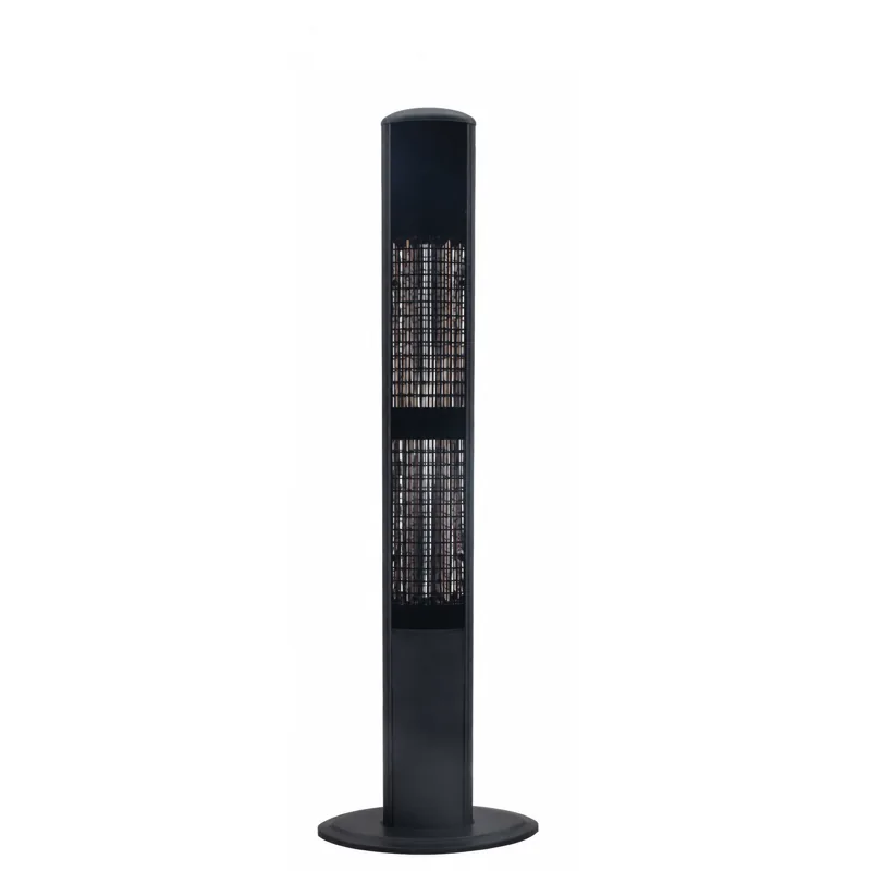 calefactor eléctrico MÓDENA: Calefactor vertical negro con cuerpo estrecho, rejilla frontal y base circular.