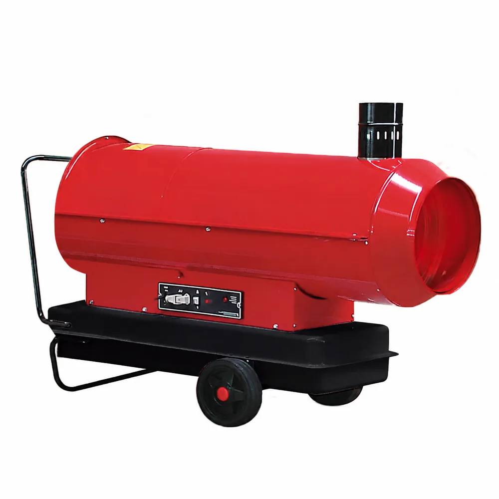 Generador G-STAR COMFORT EC 85. Carcasa cilíndrica roja alargada con chimenea negra, depósito inferior negro, asa posterior y ruedas.