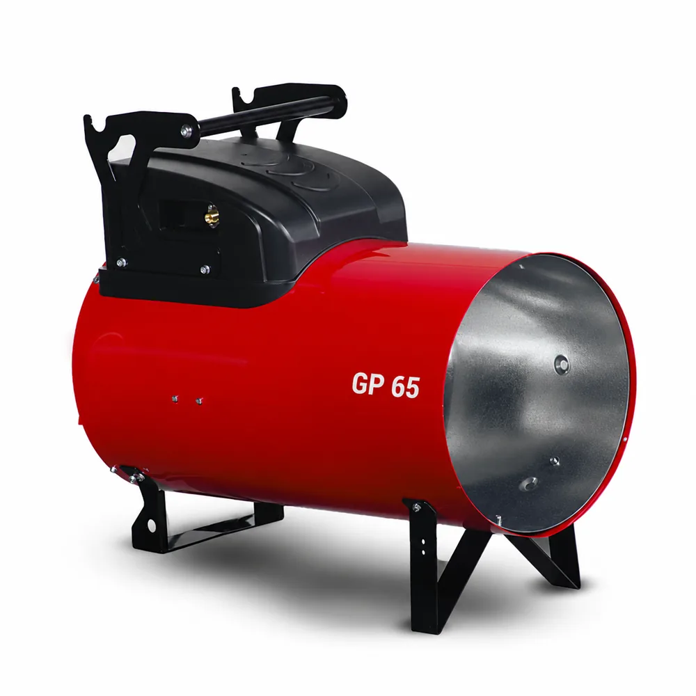 Generador VOLCANO GP65A. Cuerpo cilíndrico rojo con caja negra superior, asa horizontal y cuatro apoyos negros.