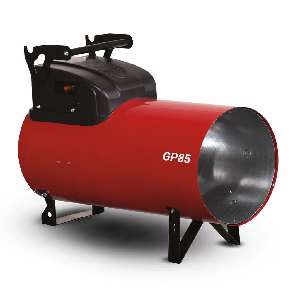 Generador VOLCANO GP85A. Cuerpo cilíndrico rojo con caja negra superior, asa horizontal y cuatro apoyos negros.