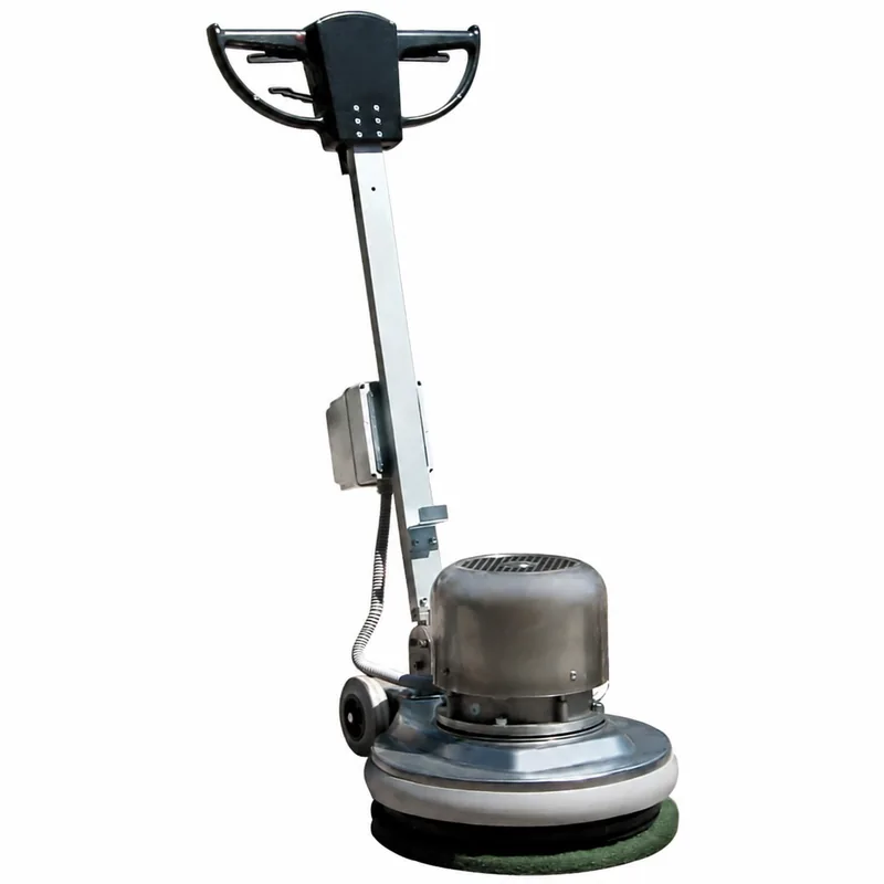 ROTTEX 450: Pulidora con motor y base metálicos, manillar negro, dos ruedas y disco inferior verde.